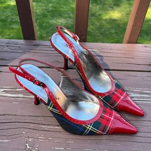 Dolce & Gabbana vintage plaid shoes with red leather. Never worn. Size 38.